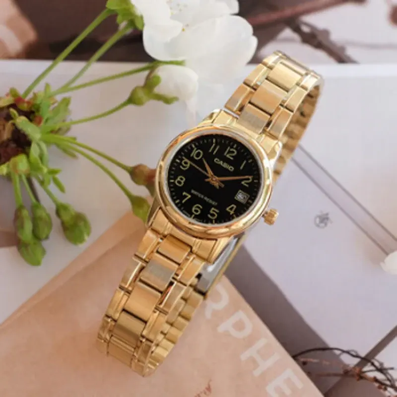 Casio Black Dial Gold Case Ladies Watch- LTP-V002G-1B